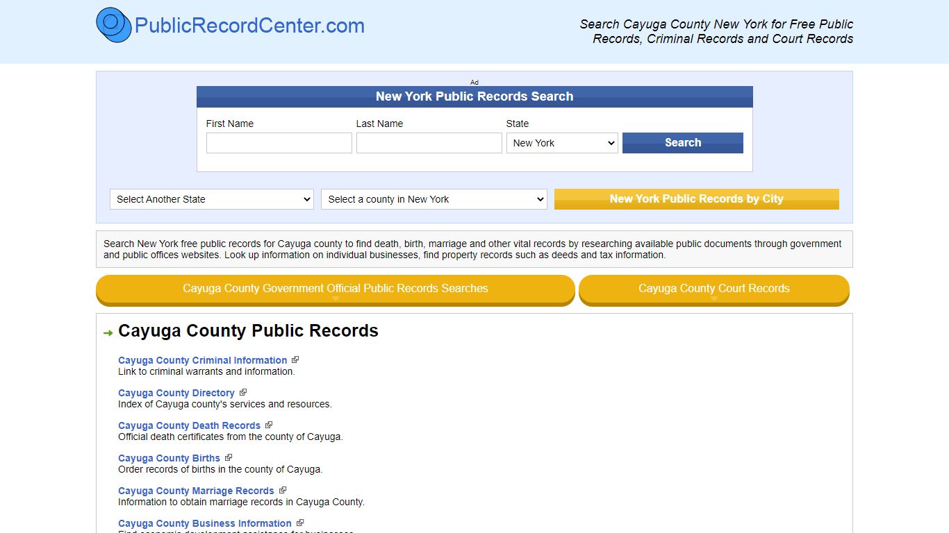 Cayuga County New York Free Public Records - Court Records - Criminal ...